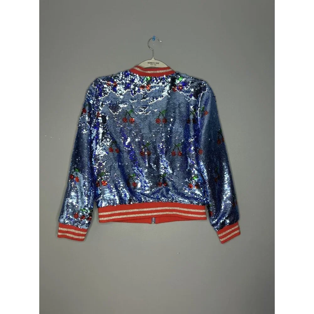 Rockets of Awesome Sequin Bomber Jacket Girls Large (14) Cherry Full Zip Sparkle